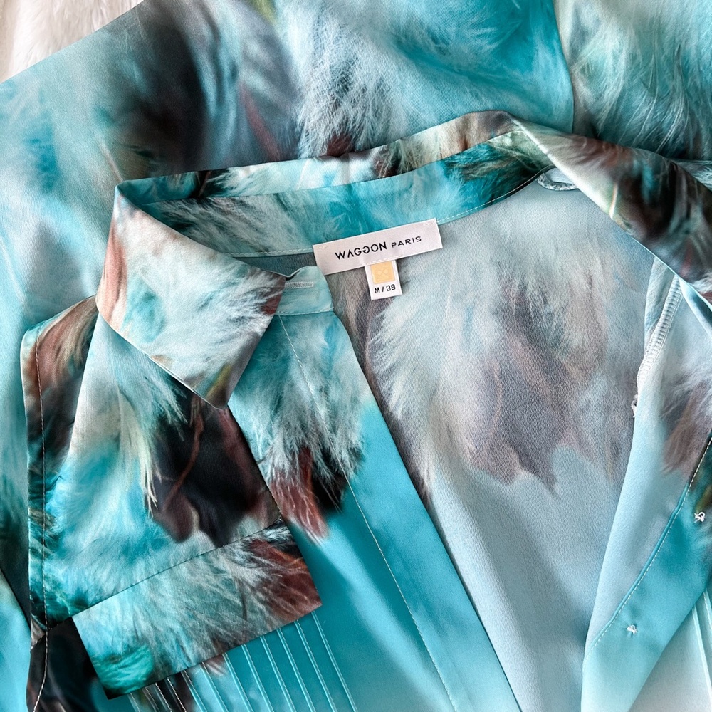 Waggon Paris | Maxi Tropical Summer Spring Dress White Turquoise M - Picture 12 of 17